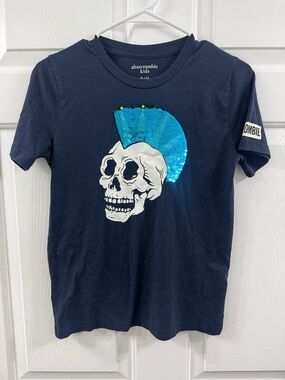 abercrombie kids navy tee with turquoise sequin skull